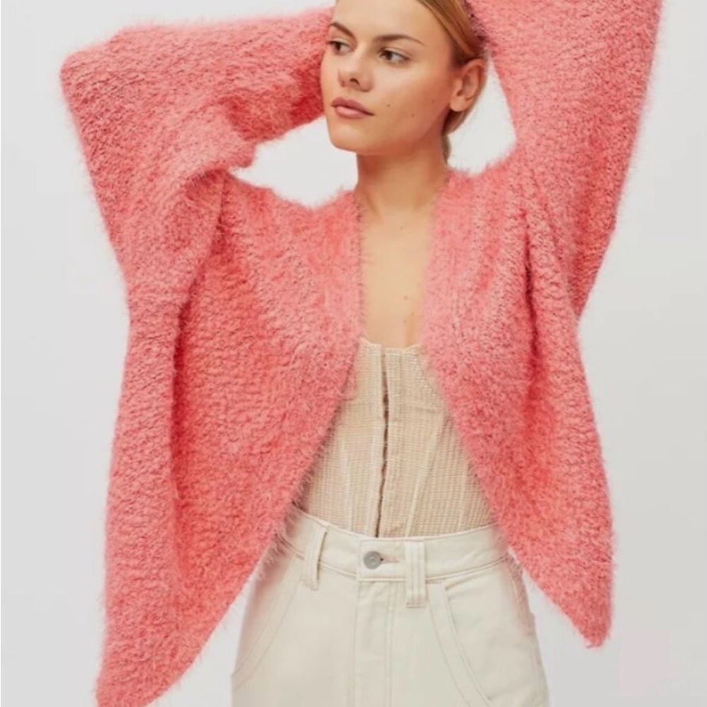 Urban Outfitters Riona Rose Coral Fuzzy Cropped Cardigan